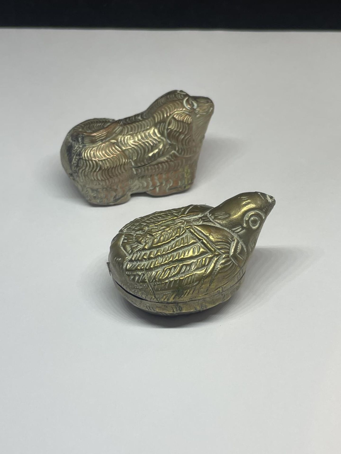 TWO WHITE METAL LIDDED POTS IN THE FORM OF ANIMALS - Image 2 of 3