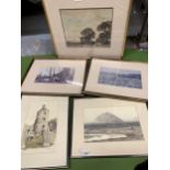 A GROUP OF FIVE GILT FRAMED PRINTS OF SCENES