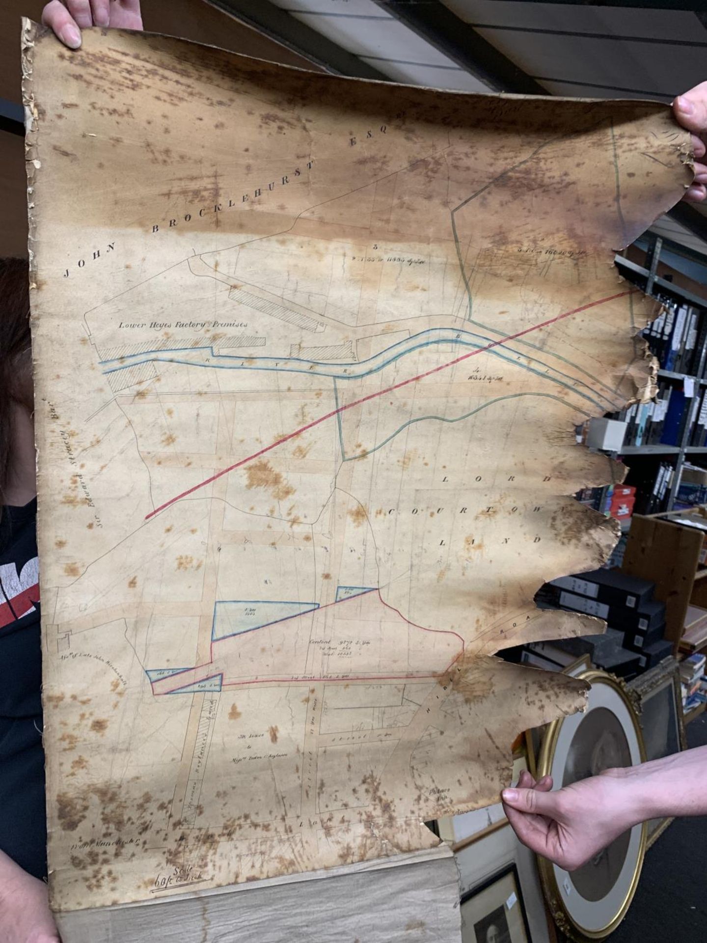 AN ANTIQUARIAN MAP OF LORD COURTOWNS LAND TO INCLUDE LOWER HEYES FACTORY AND PREMISES (PART MAP) A/