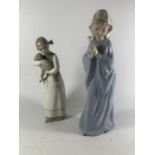 TWO LLADRO/NAO FIGURES TO INCLUDE A GIRL WITH A LAMB AND A GIRL PRAYING