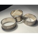 THREE HALLMARKED BIRMINGHAM SILVER NAPKIN RINGS GROSS WEIGHT 49.6 GRAMS