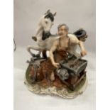 A VINTAGE CAPODIMONTE FIGURE OF A HORSE AND BLACKSMITH, SIGNED