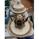 A MID 19TH CENTURY SOUP TUREEN AND PLATTER PLUS A VICTORIAN TEAPOT AND STAND