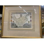 A FRAMED VINTAGE STYLE MAP OF CHESHIRE