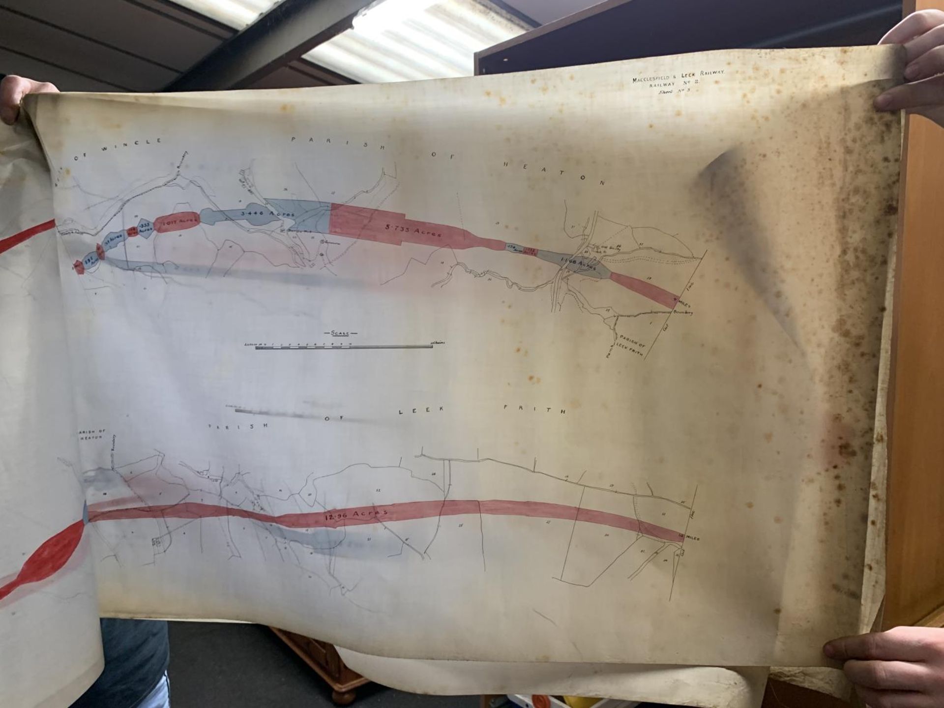 FIVE VINTAGE MAPS OF MACCLESFIELD AND LEEK RAILWAY TO INCLUDE THE PARISHES OF BOSLEY, WINCLE, - Image 3 of 5