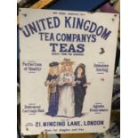 A TIN SIGN 'UNITED KINGDOM TEA COMPANY'S TEAS) 40CM X 30CM