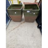 A PAIR OF GREEN GLAZED PLANT POTS