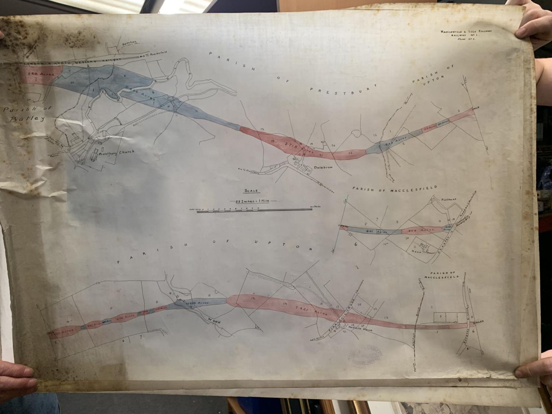 FOUR VINTAGE MAPS OF THE MACCLESFIELD AND LEEK RAILWAY TO INCLUDE THE PARISHES OF PRESTBURY,