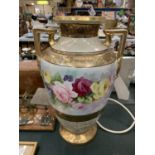 A LARGE NORITAKE VASE WITH GILT AND FLORAL DESIGN, HEIGHT 34CM - A/F CHIP TO RIM