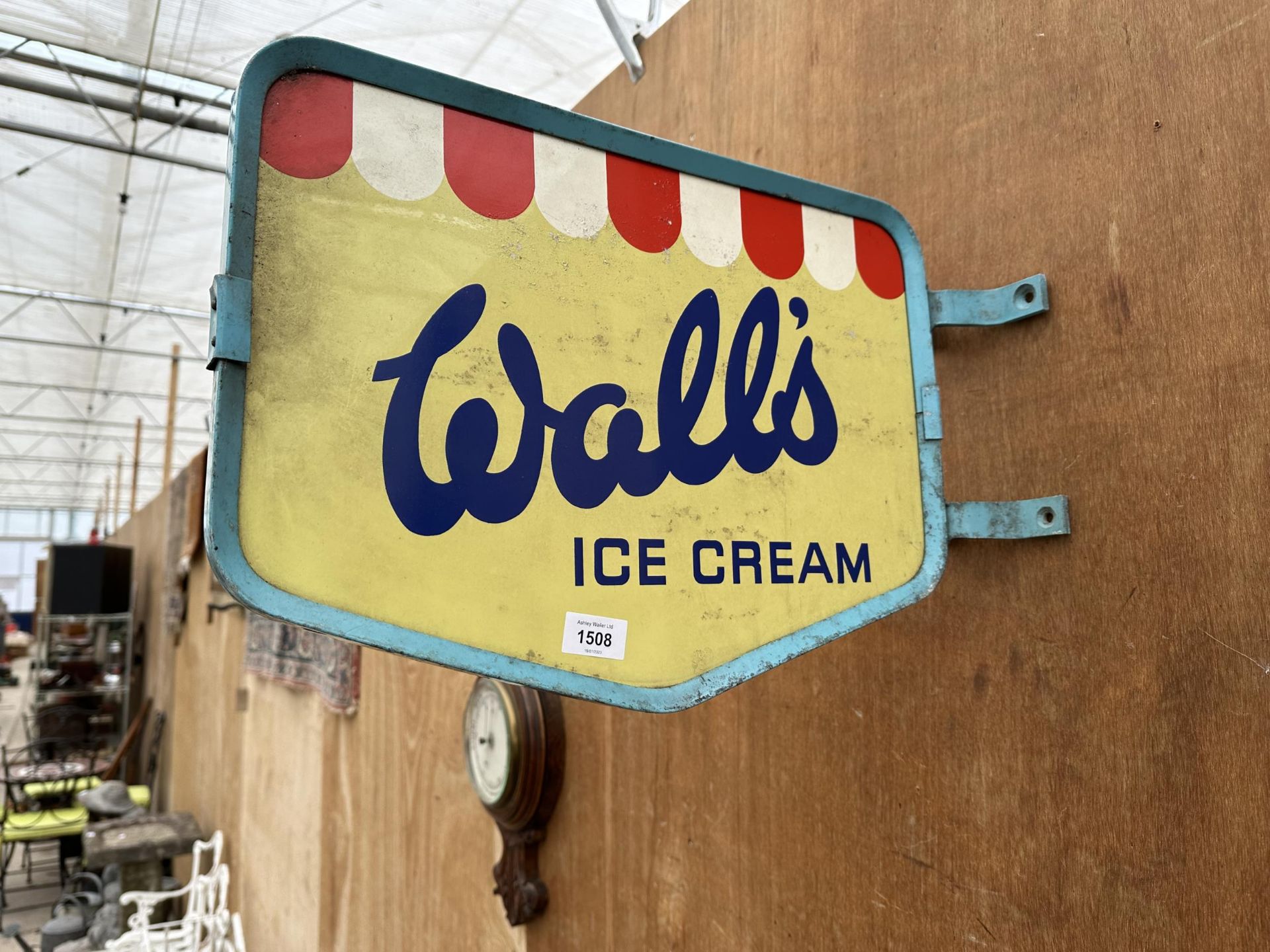 A BELIEVED ORIGINAL DOUBLE SIDED METAL WALLS ICE CREAM SIGN