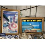 TWO ART DECO STYLE MIAMI ART DECO WEEKEND WOODEN FRAMED PRINTS