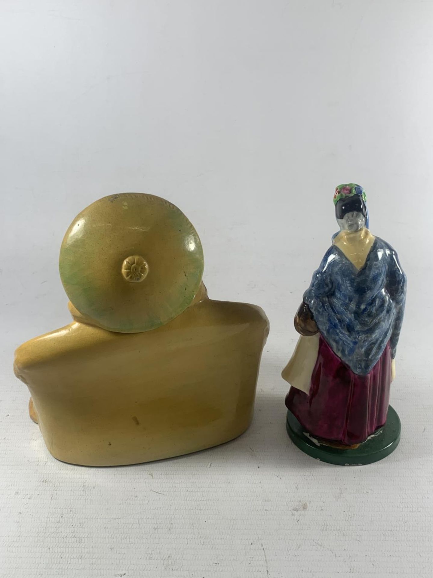 TWO FIGURES TO INCLUDE A VINTAGE WADE ROMANCE AND A CROWN STAFFORDSHIRE LADY WITH UMBRELLA - Image 4 of 5