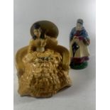 TWO FIGURES TO INCLUDE A VINTAGE WADE ROMANCE AND A CROWN STAFFORDSHIRE LADY WITH UMBRELLA