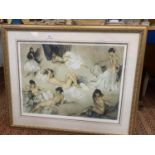 A LARGE GILT FRAMED SIR WILLIAM RUSSEL FLINT PRINT OF NUDE LADIES 'VARIATIONS', NUMBERED 241/850,