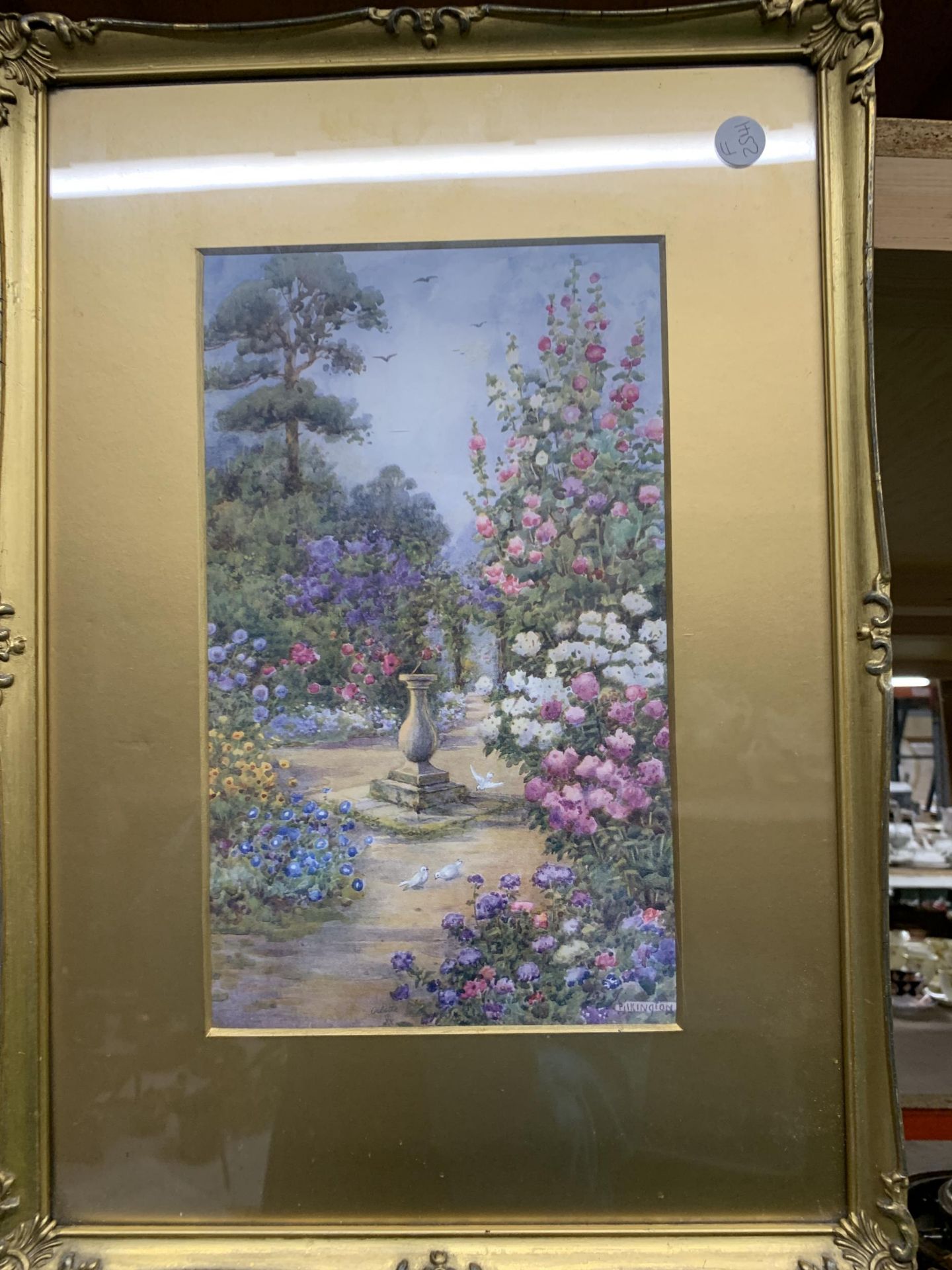 TWO GARDEN SCENE PRINTS BY THE ARTIST "PILKINGTON" IN GOLD ORNATE FRAMES - Image 2 of 3