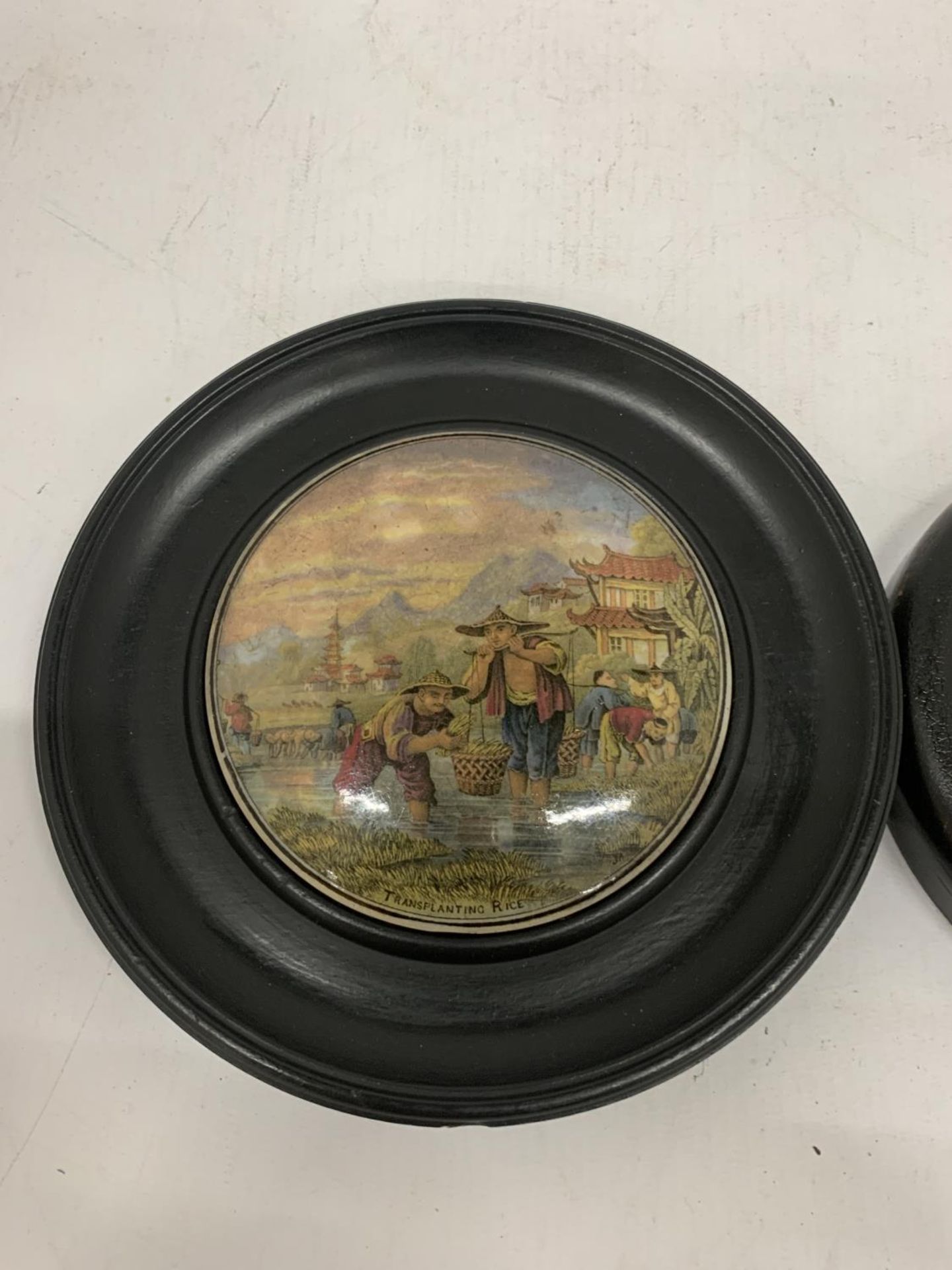 TWO FRAMED PRATTWARE POT LIDS - Image 2 of 3