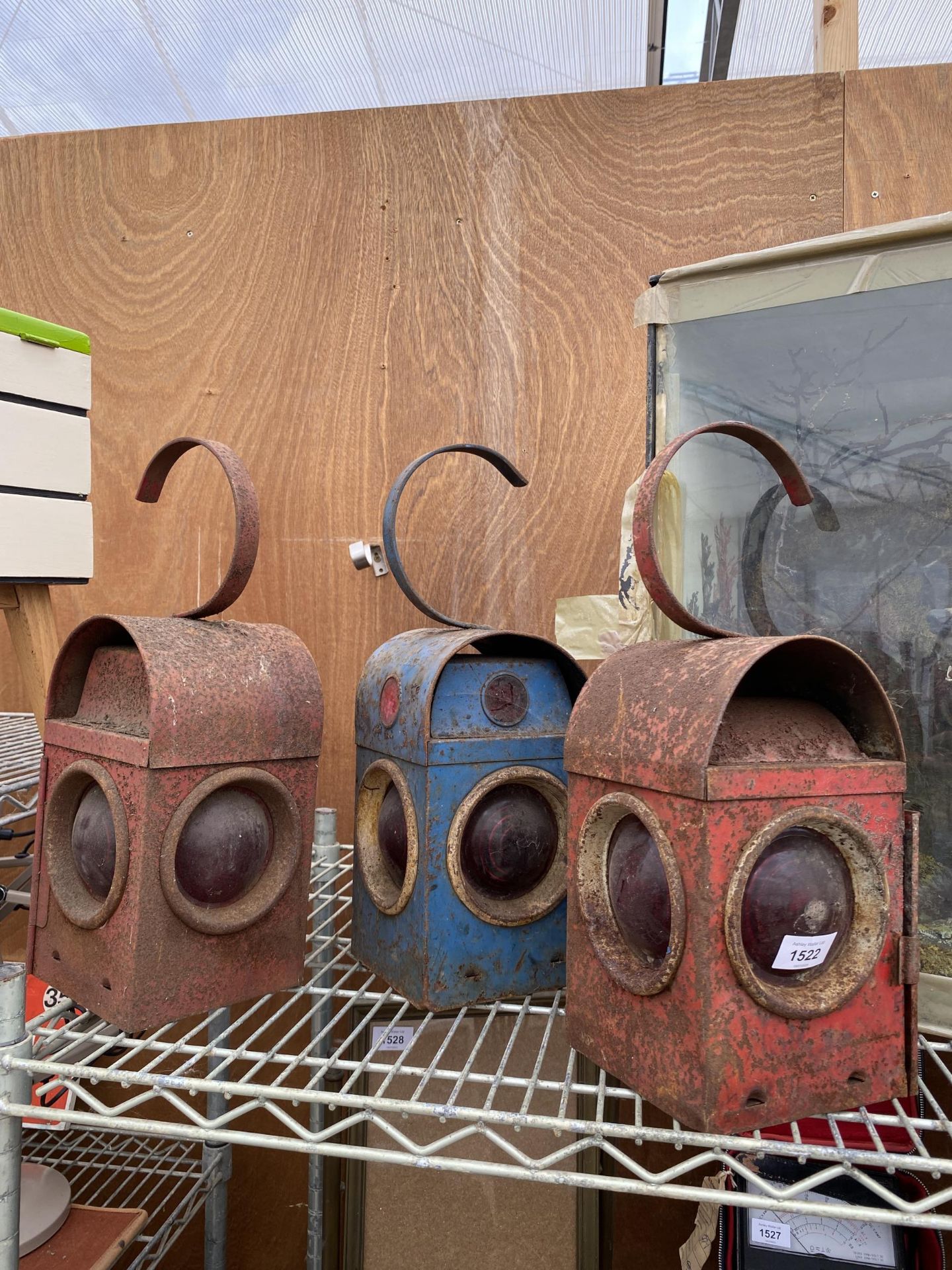 THREE VINTAGE RAILWAY LAMPS ONE STAMPED SILVER CIRCLE AND ONE STAMPED NWEB - Image 2 of 3