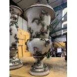 A LARGE CERAMIC URN SHAPED PLANTER WITH CLIMBING ROSE DECORATION HEIGHT 67CM