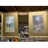 TWO GARDEN SCENE PRINTS BY THE ARTIST "PILKINGTON" IN GOLD ORNATE FRAMES