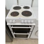 A WHITE AND BLACK BELLING FREESTANDING ELECTRIC OVEN AND HOB