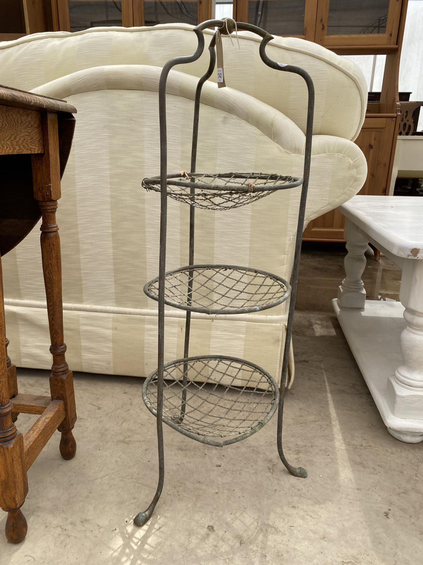 A VICTORIAN BRASS AND WIRE THREE TIER VEGATABLE RACK - Image 2 of 2