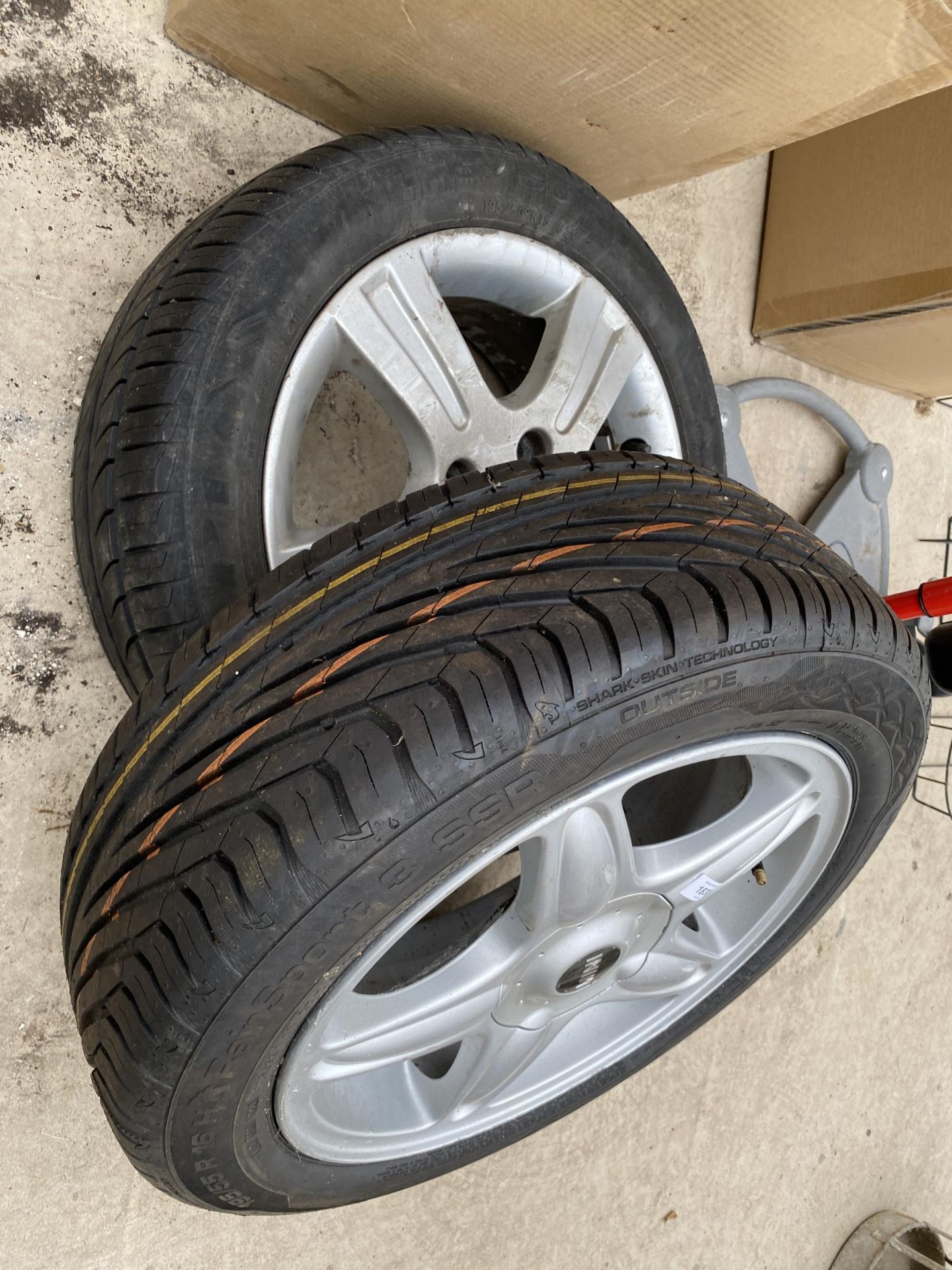 TWO MINI ALLOY WHEELS WITH 195/55 R16 TYRES