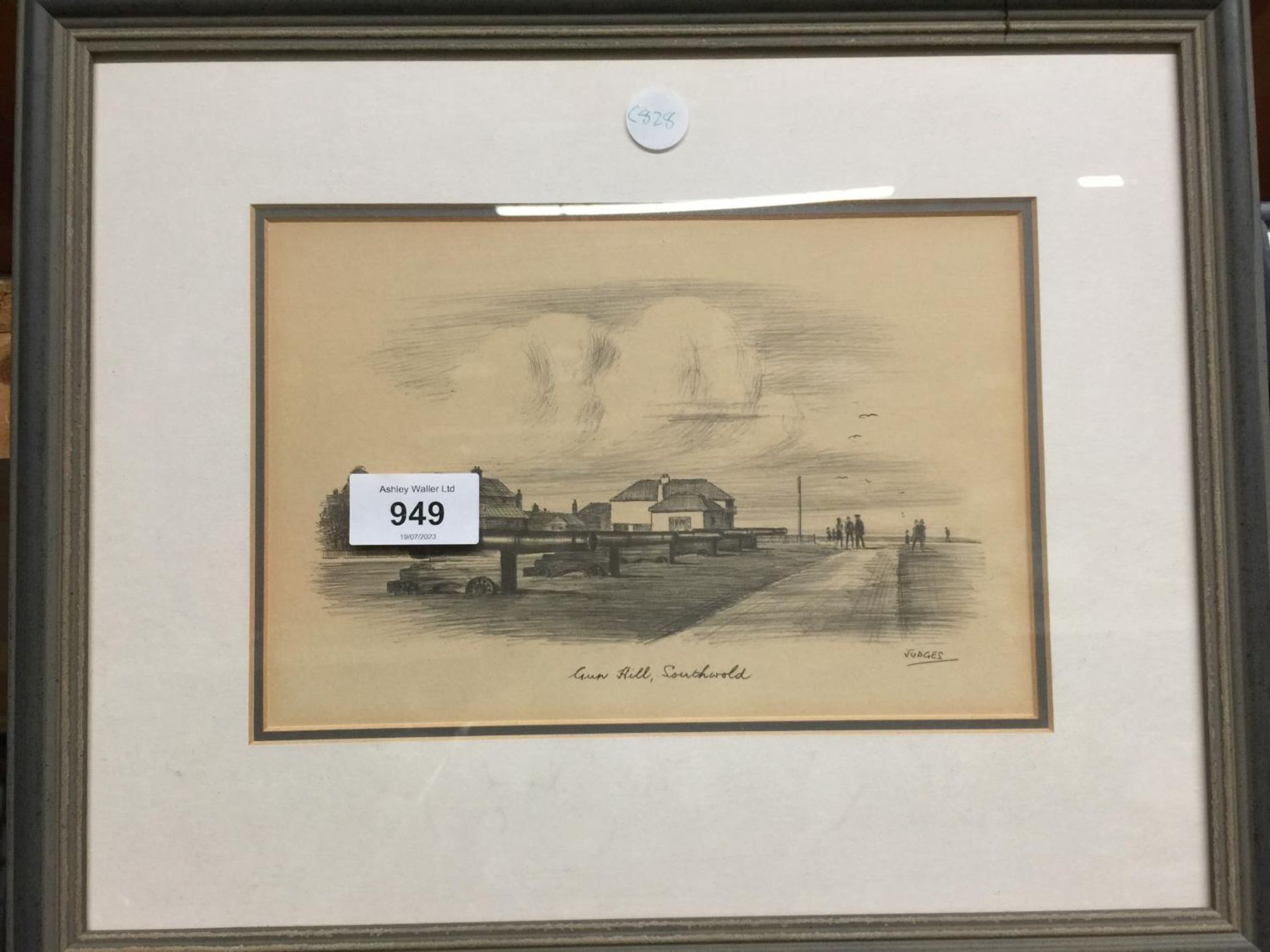 THREE PENCIL SKETCHES SIGNED JUDGES - 'GUN HILL', SOUTHWOLD, 'EAST GREEN AND LIGHTHOUSE', - Image 2 of 3