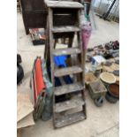 AN ASSORTMENT OF ITEMS TO INCLUDE WOODEN STEP LADDERS, TOOL BOXES AND CHAIRS ETC