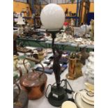 A BRONZED STYLE ART DECO TABLE LAMP (A/F TO ARM)