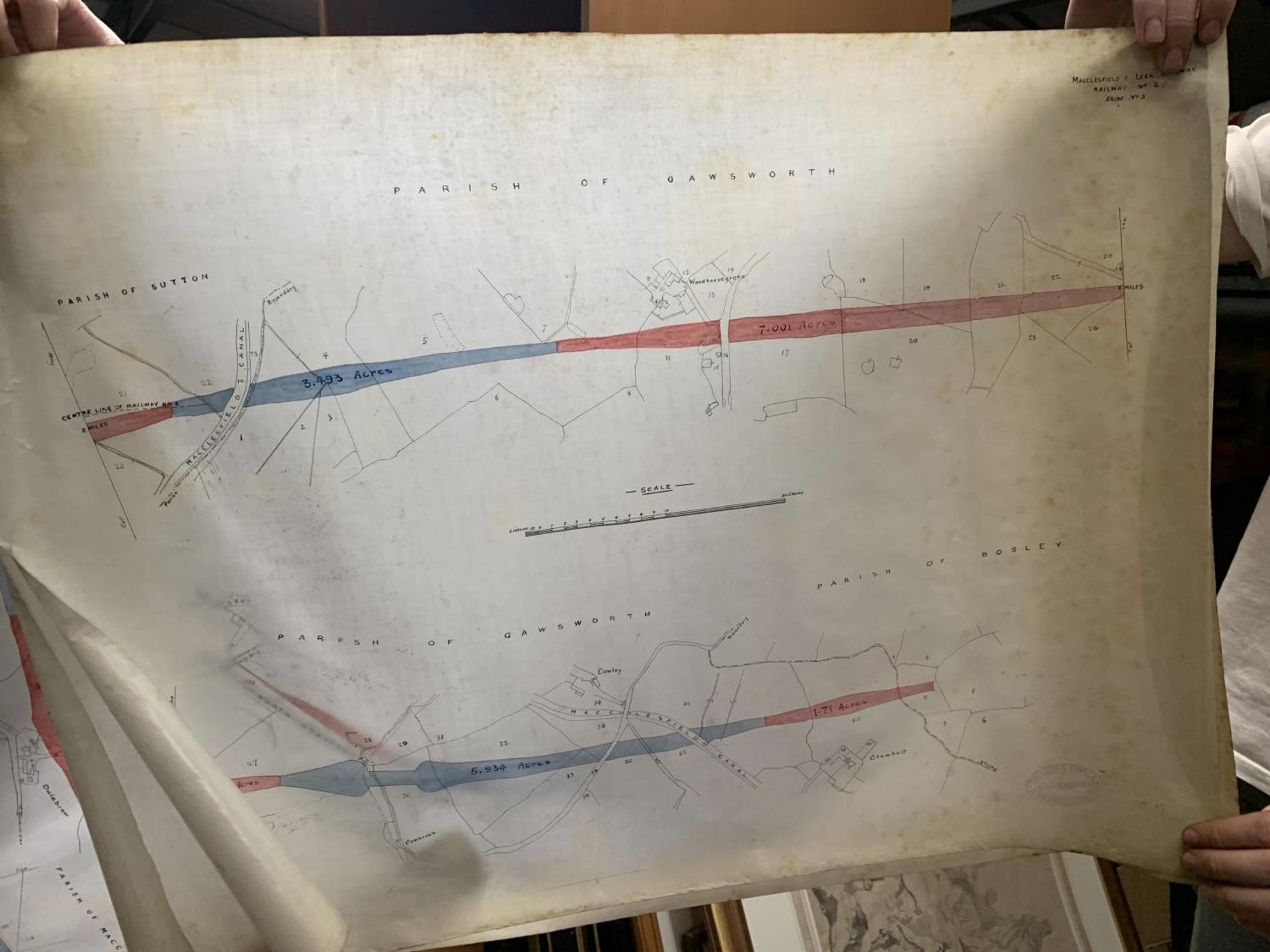 FOUR VINTAGE MAPS OF THE MACCLESFIELD AND LEEK RAILWAY TO INCLUDE THE PARISHES OF PRESTBURY, - Image 3 of 4