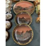THREE VINTAGE VILLEROY & BOCH WALL PLATES, WITH GERMAN SCENES, MARKED TO THE BACK IN GREEN WITH