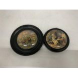 TWO FRAMED PRATTWARE POT LIDS