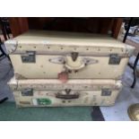 TWO HARRODS VINTAGE TRAVELLING TRUNKS / SUITCASES BOTH WITH N.P INTIALS