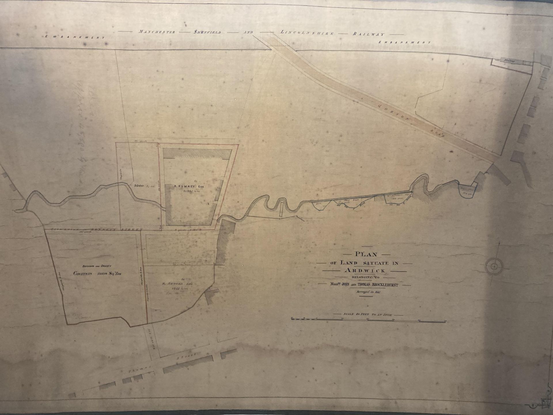 THREE VINTAGE 1882 PLANS OF LAND SITUATE IN ARWICK BELONGING TO W J BROCKLEHURST ESQ AND MESSRS JOHN - Image 5 of 7