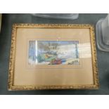 A FRAMED MACCLESFIELD SILK PICTURE 'PADDLER'S POOL'