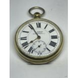 A SIMONS JEWELLERS BISHOPGATE GENTS POCKET WATCH WITH WHITE FACE, ROMAN NUMERALS AND SUB DIAL