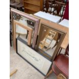 THREE MODERN MIRRORS PLUS A FRAMED PRINT "THE OLD COURSE, ST. ANDREW'S"