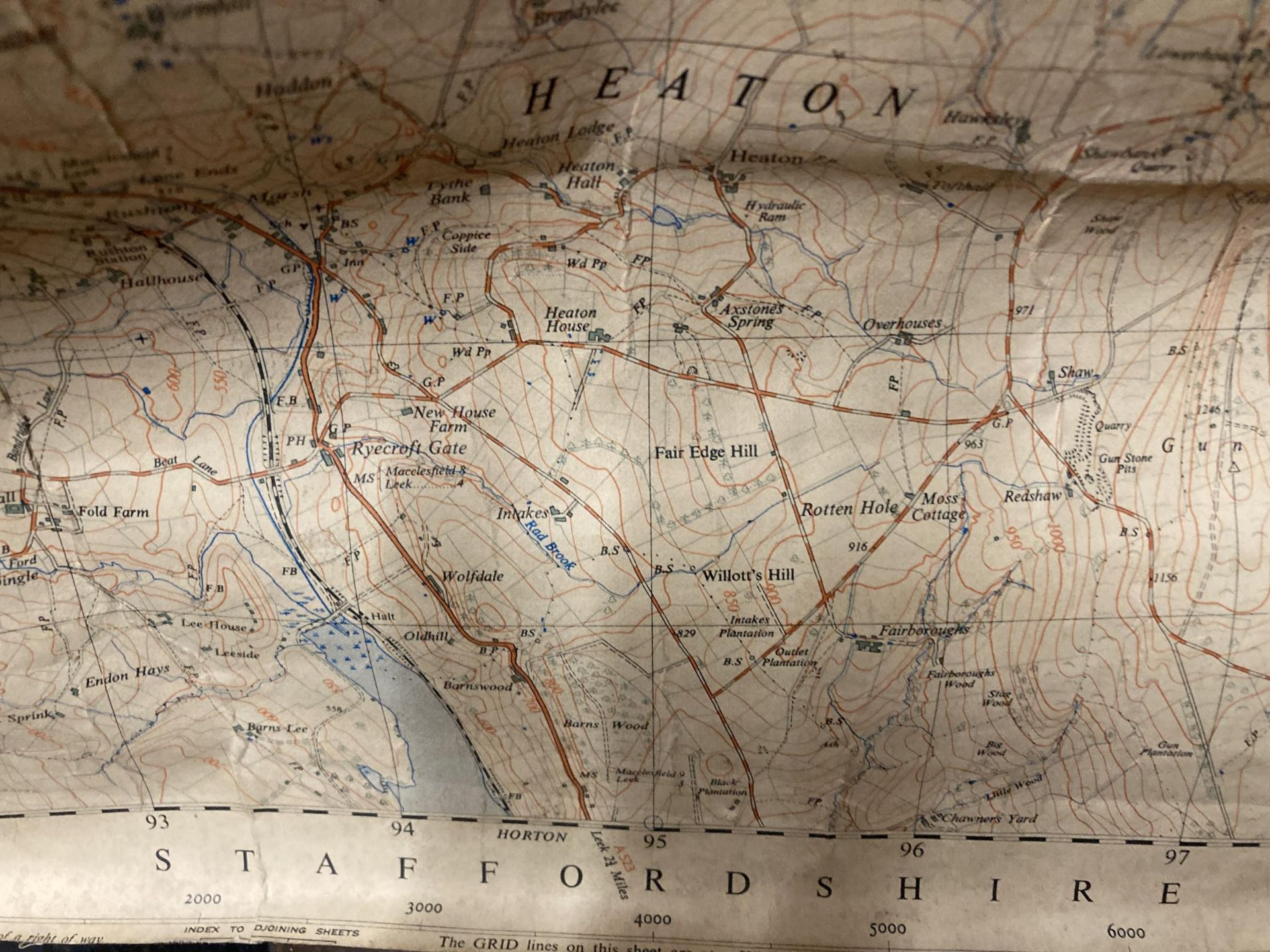 AN OLD ORDNANCE SURVEY MAP COVERING LANCASHIRE, CHESHIRE AND STAFFORDSHIRE APPROX 116 X 100 CM - Image 3 of 5