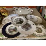 A MIXED LOT OF PLATES TO INCLUDE COMMEMORATIVE EXAMPLE AND LARGE MEAT PLATTER ETC TOGETHER WITH A