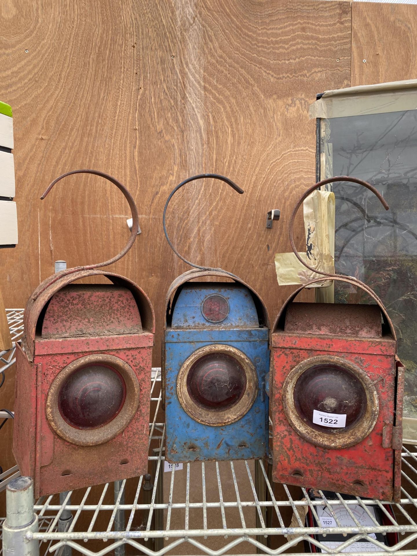 THREE VINTAGE RAILWAY LAMPS ONE STAMPED SILVER CIRCLE AND ONE STAMPED NWEB