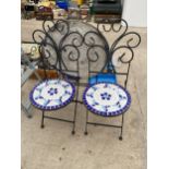 TWO FOLDING METAL TILED CHAIRS AND A FOLDING TABLE (A/F)