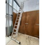 A LYTE 36 RUNG THREE SECTION ALUMINIUM EXTENDING LADDER WITH FOOT PLATE