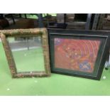 TWO FRAMED ITEMS - SILK EFFECT FRAMED MIRROR AND TAPESTRY