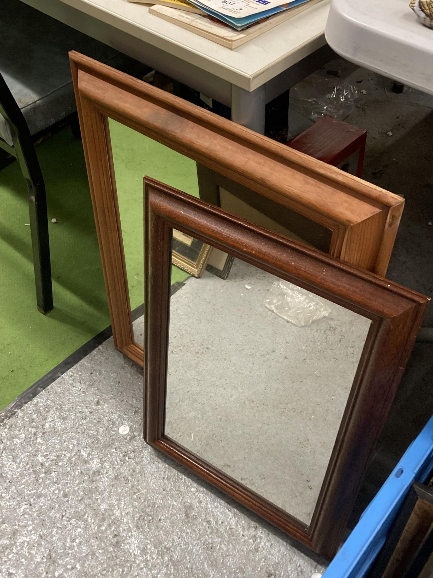 TWO WOODEN FRAMED MIRRORS