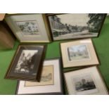 SIX FRAMED PRINTS TO INCLUDE KNEBWORTH HOUSE, SOUTHWOLD, ETC.,