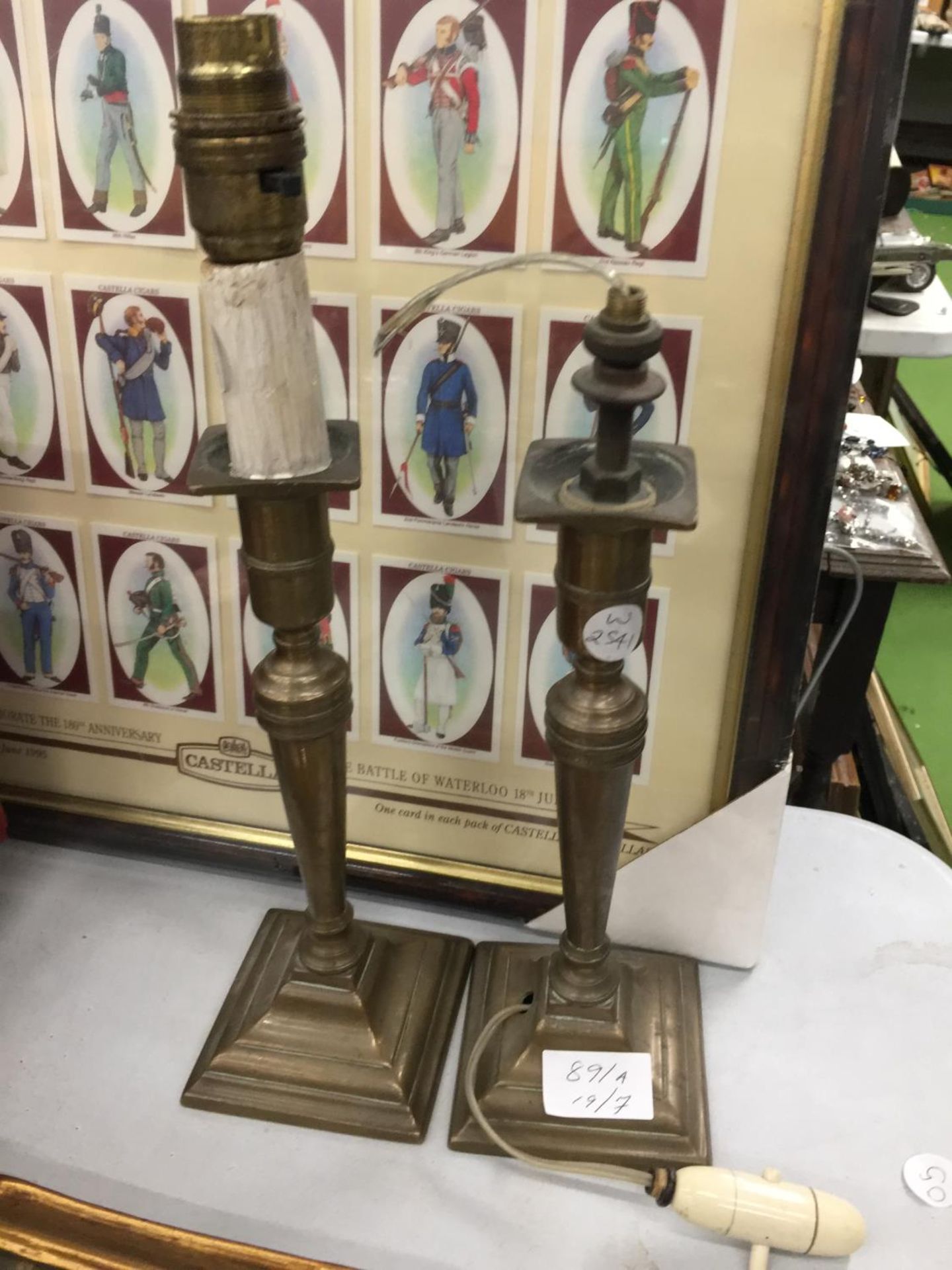 A PAIR OF BRASS LAMP BASES - 35.5 CM