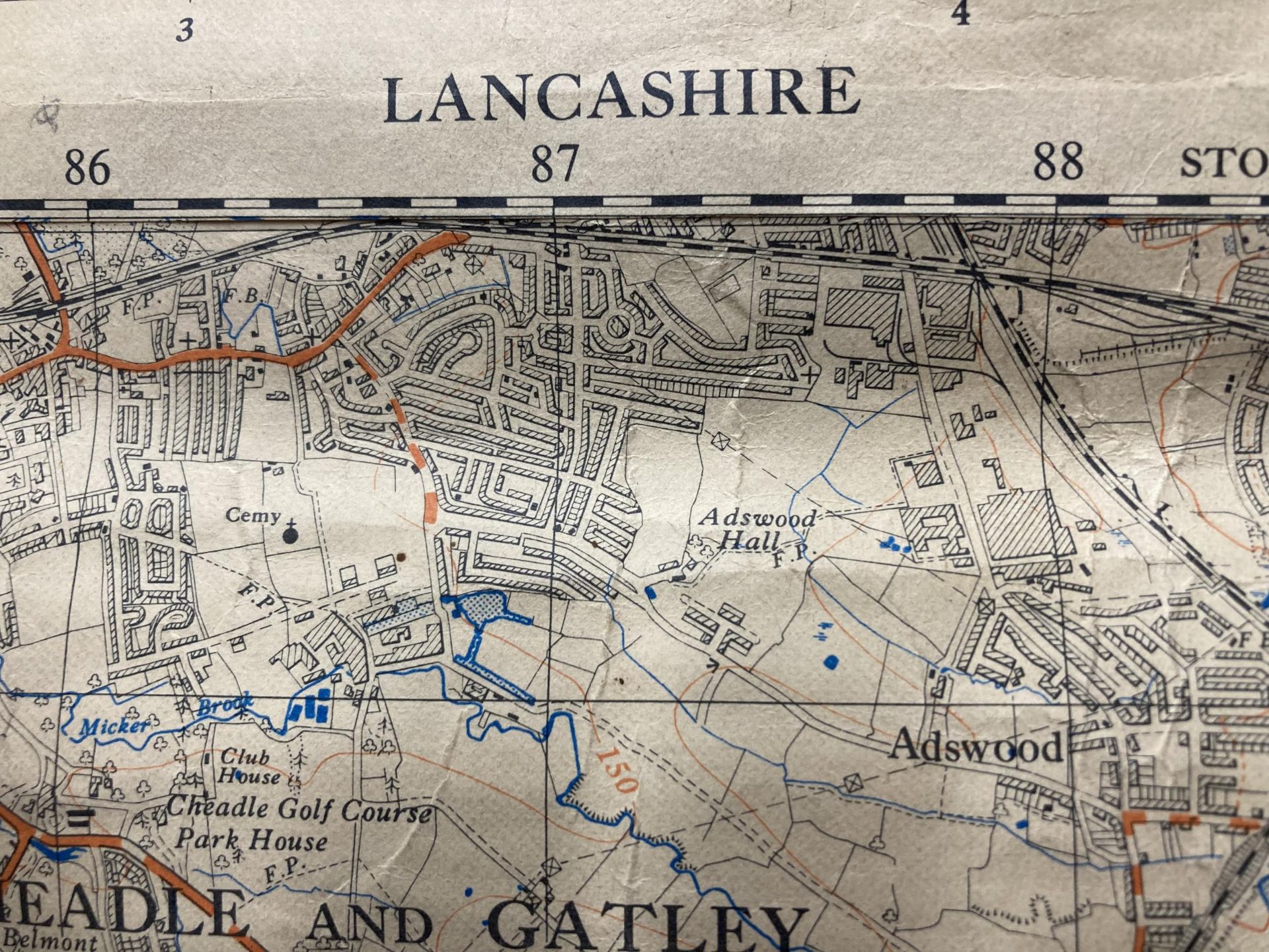 AN OLD ORDNANCE SURVEY MAP COVERING LANCASHIRE, CHESHIRE AND STAFFORDSHIRE APPROX 116 X 100 CM - Bild 2 aus 5