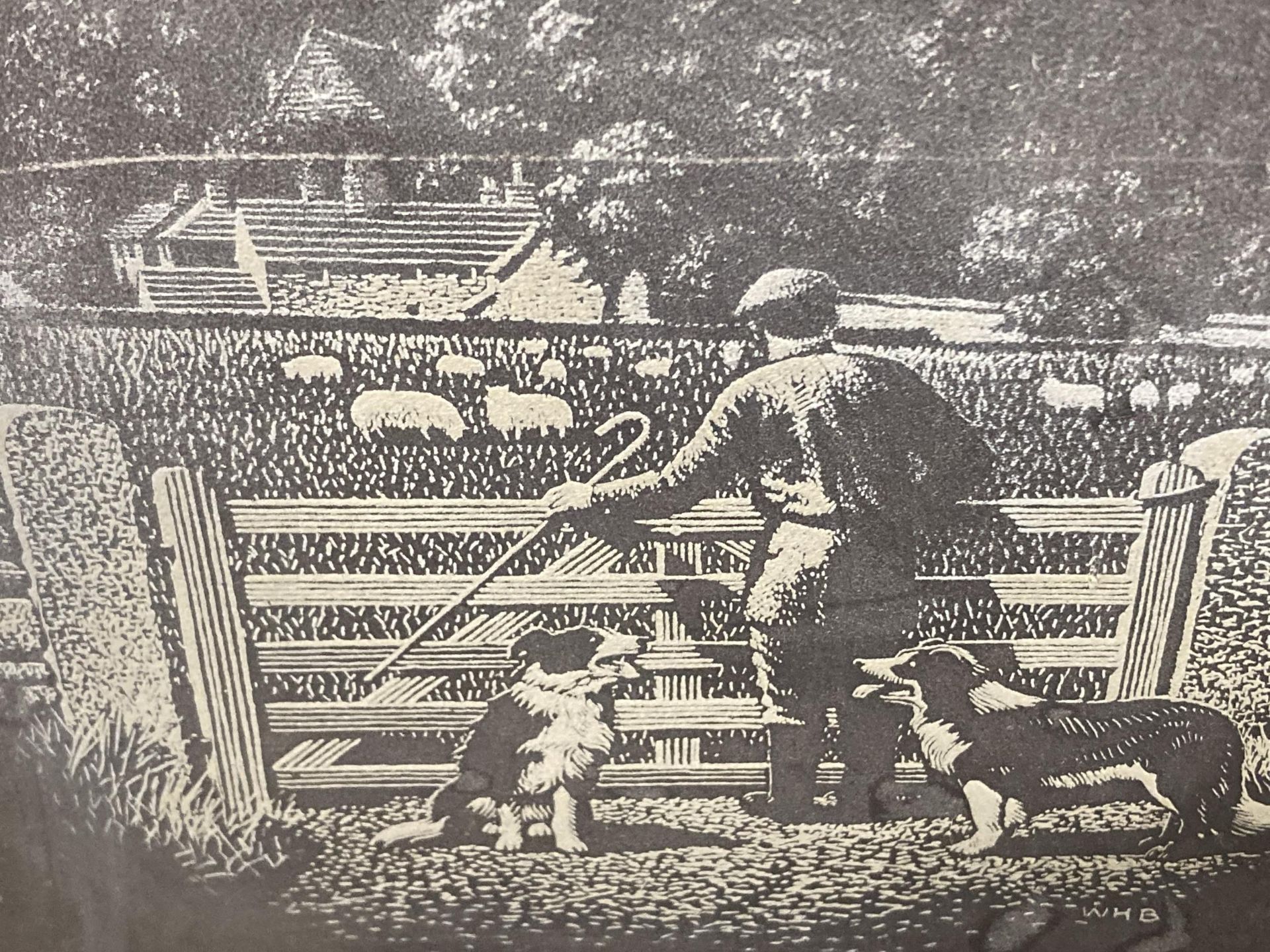 A SLATE MANTLE CLOCK WITH A SHEPHERD AND SHEEPDOG IMAGE AND A SLATE BAROMETER AND HYGROMETER - Image 4 of 4