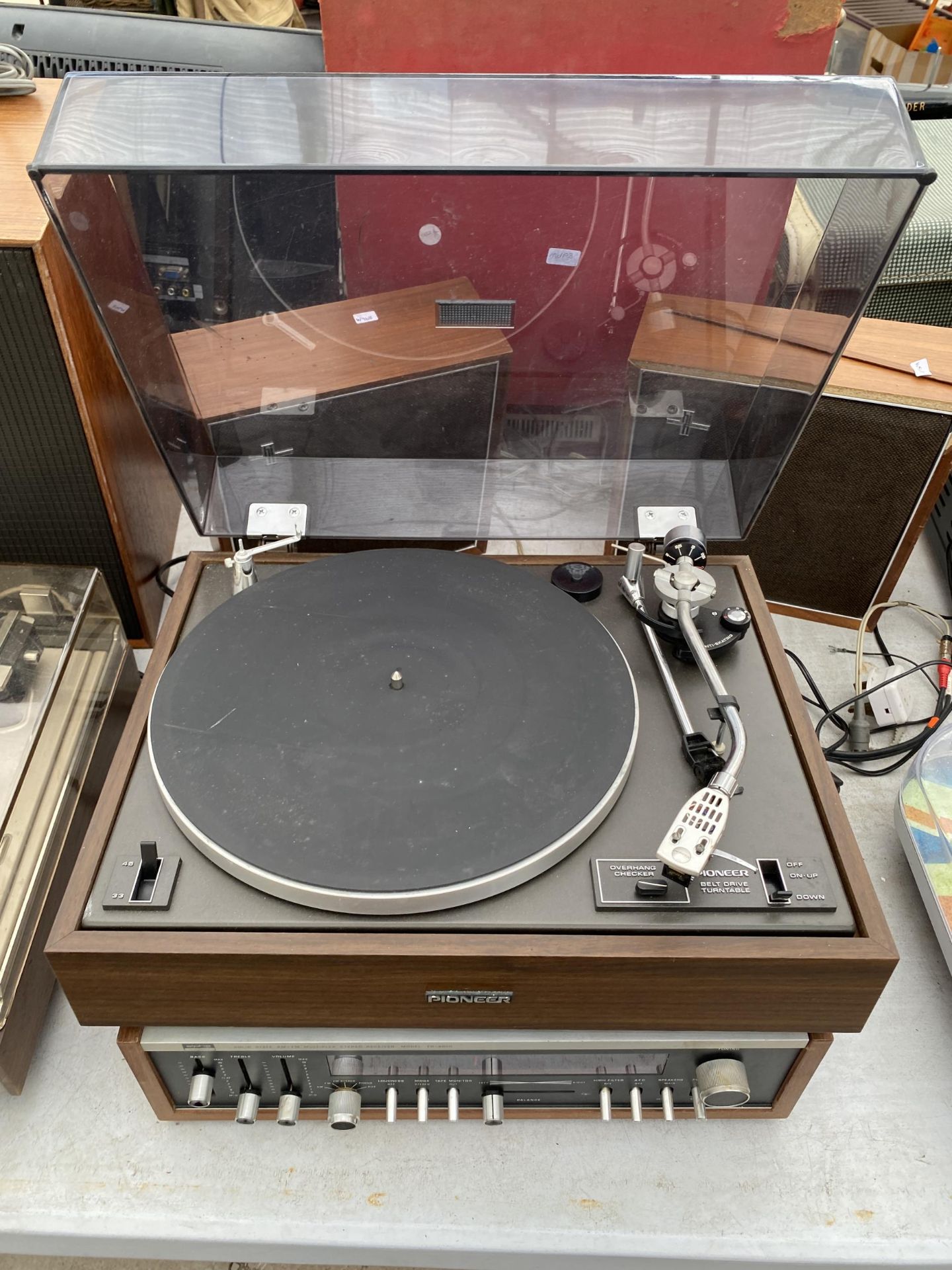 A PIONEER TURNTABLE, AN ALPHA MULTIPLEX STEREO RECIEVER AND A PAIR OF WOODEN CASED HI FIDELITY - Image 4 of 5