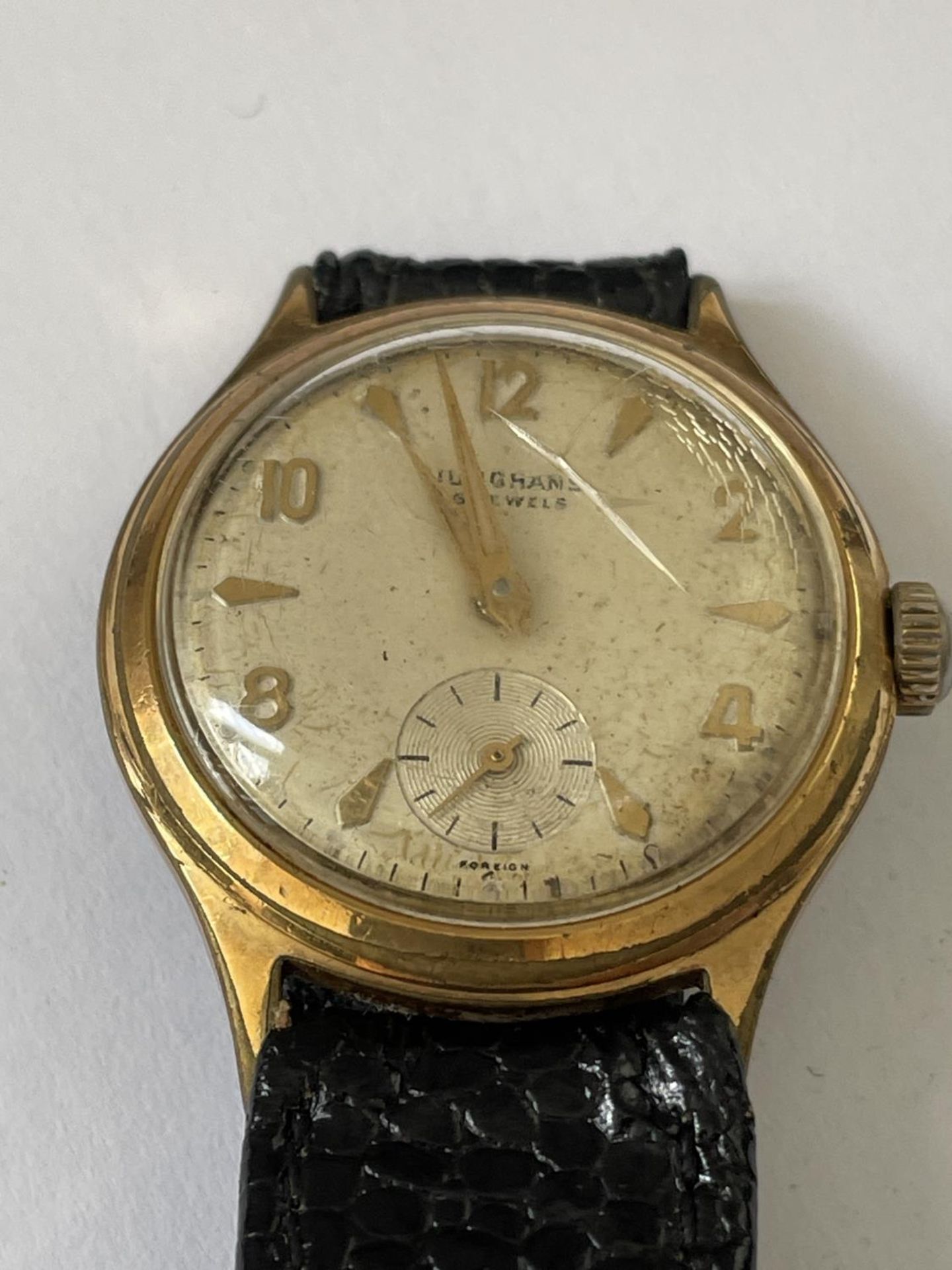A 1960'S JUNGHANS 16 JEWEL WRIST WATCH WITH SUB DIAL AND BLACK LEATHER STRAP. SEEN WORKING BUT NO - Image 2 of 3